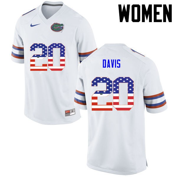Florida Gators Women #20 Malik Davis College Football Jersey USA Flag Fashion White